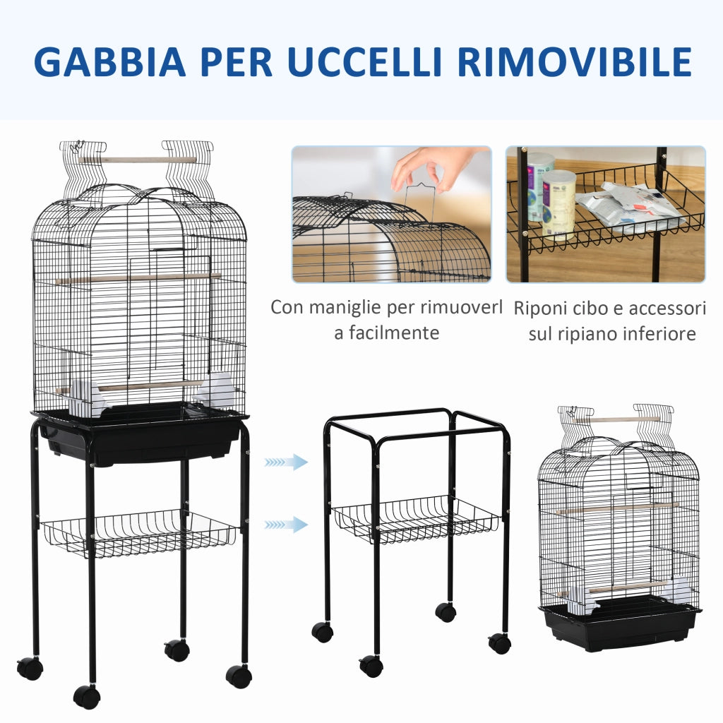 Gabbia per Uccelli da Giardino ¨C zephmum ¨C Nera, Acciaio, Legno, 46x36x130 cm