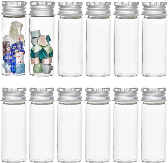 30 pezzi di bottiglie in vetro mini - 12ml bottiglie con perle di vetro - tubi di prova in vetro - Jars di vetro trasparenti con coperchi in alluminio - piccole bottiglie in vetro per liquidi DIY