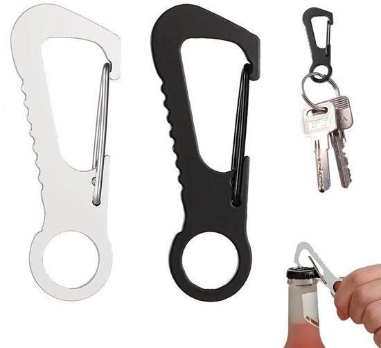Karabina Mini Multifunzionale - Portachiavi/Opener per Bottiglia - Acciaio Inossidabile - 2 Pezzi - Improntato all'Acqua - Funzionale Multiplo - Per Zaino/Cintura per Cani