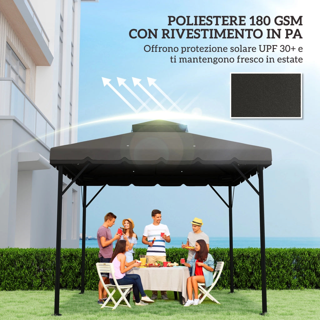 Copertura per Gazebo 3x3 m a 2 Livelli con 8 Fori di Drenaggio, in Poliestere Grigio Chiaro e Scuro