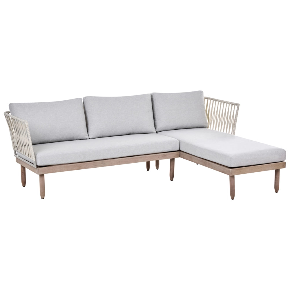 Set Lounge da Esterno in Legno di Acacia con Cuscini Grigi Poltrona in Finto Rattan Tavolino Sinistro 4 Posti
