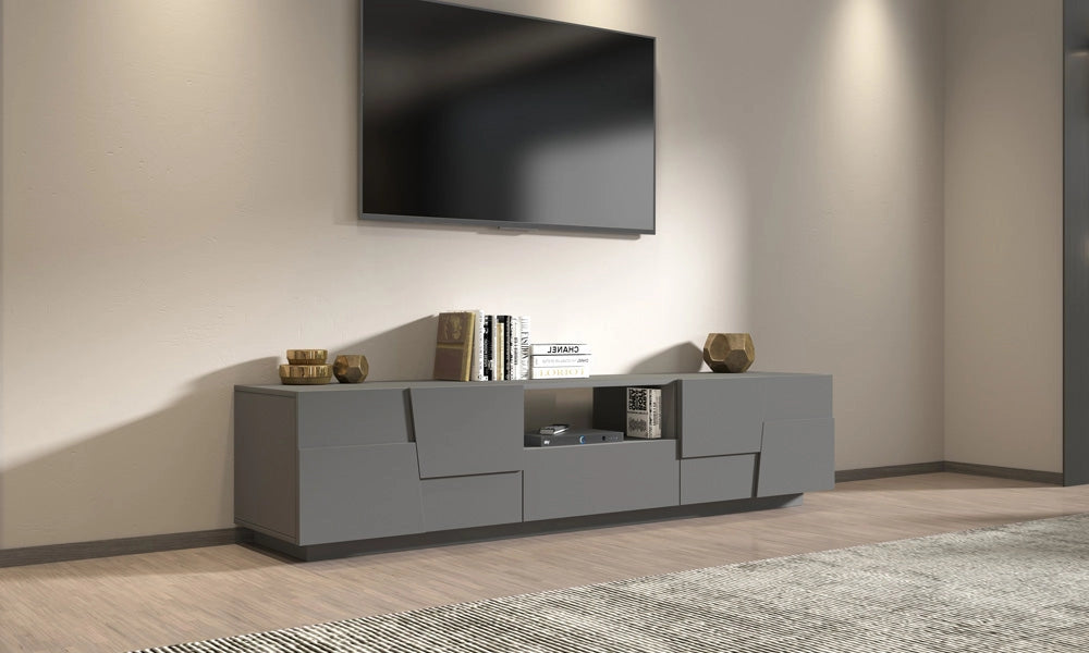 Porta TV PONGO 220 cm - Mobile Moderno con 4 Ante, Cassetto e Vano a Giorno