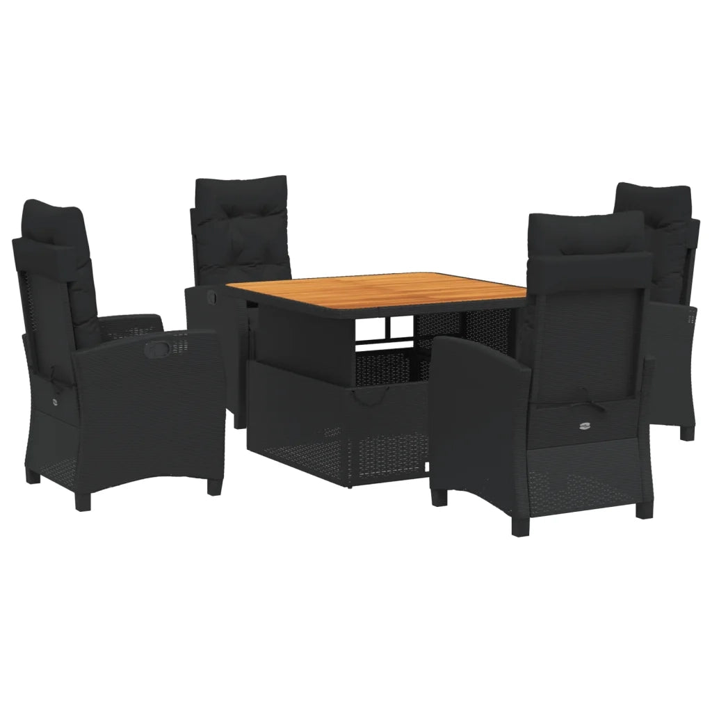 Set da Pranzo da Giardino 5 pz Nero con Cuscini in Polyrattancod mxl 116941