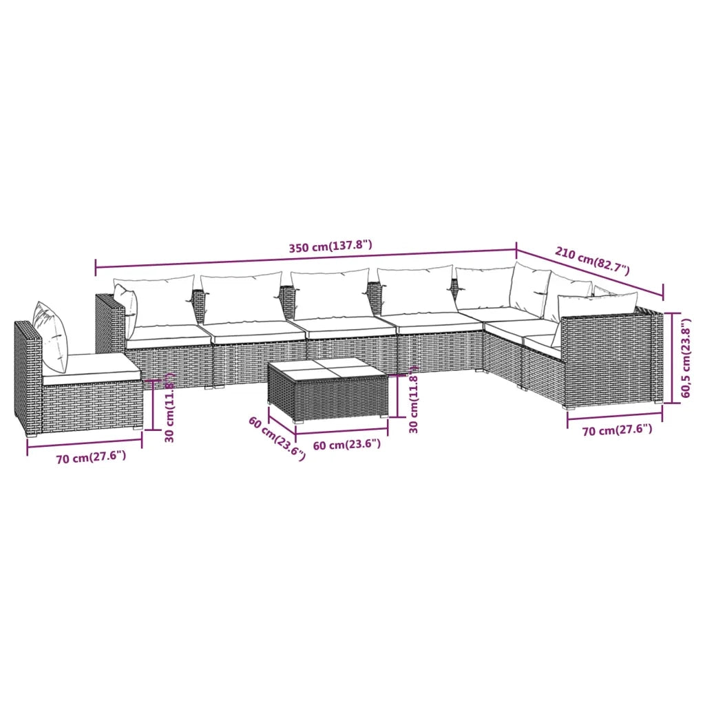 Set Divani da Giardino 9 pz con Cuscini in Polyrattan Nero cod mxl 34577