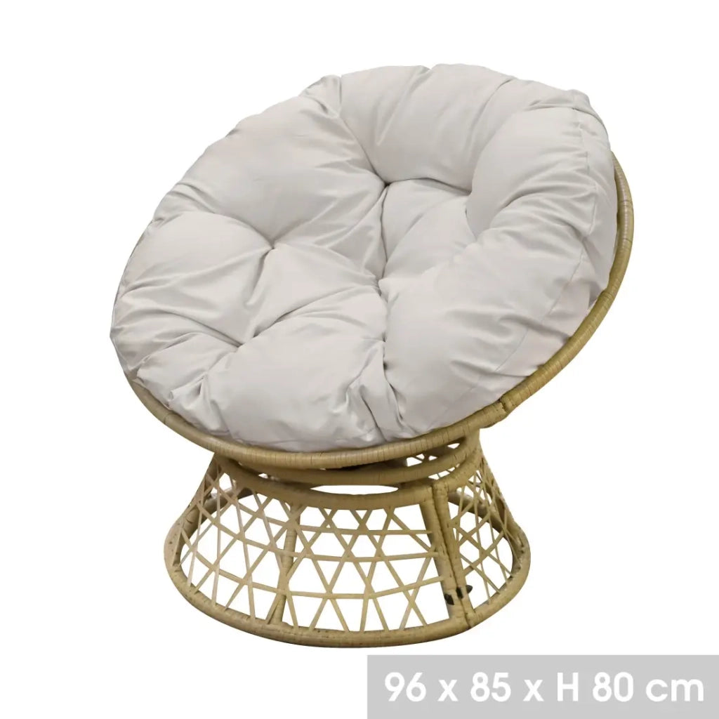 Poltrona da giardino in resina intrecciata beige con cuscino grigio chiaro - 96x85x80 cm - Eleganza e comfort