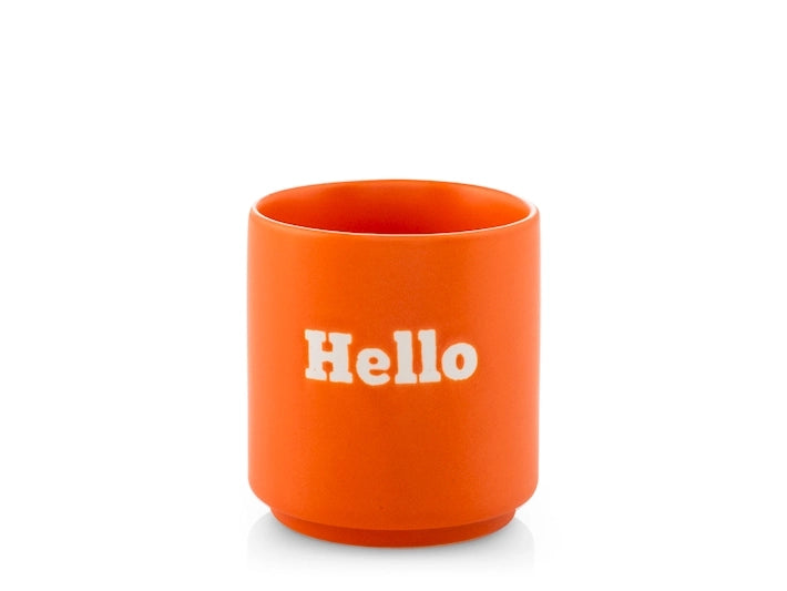 Bicchiere in Ceramica arancione con Scritta "Hello"  Capacità 200 cc