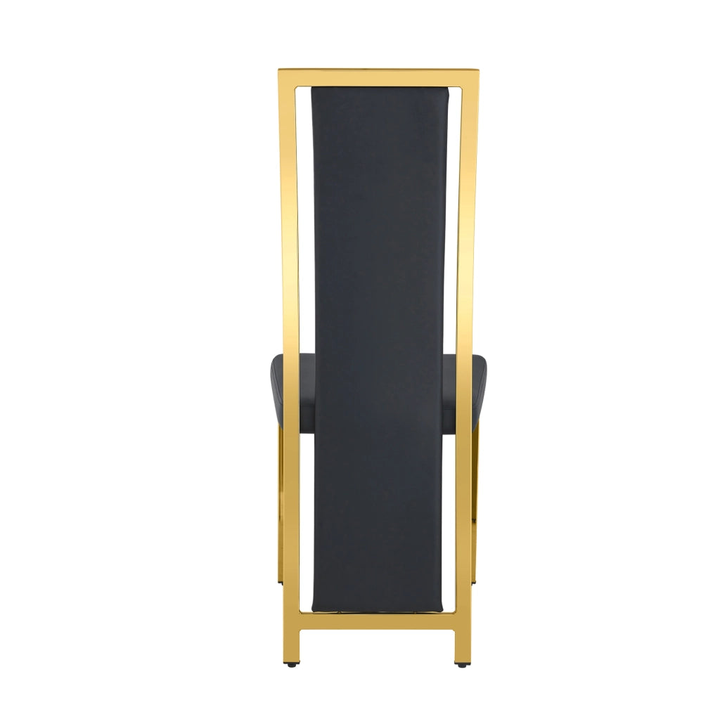 Set di 2 sedie da pranzo moderne nero e oro in PU e metallo; h 109 cm