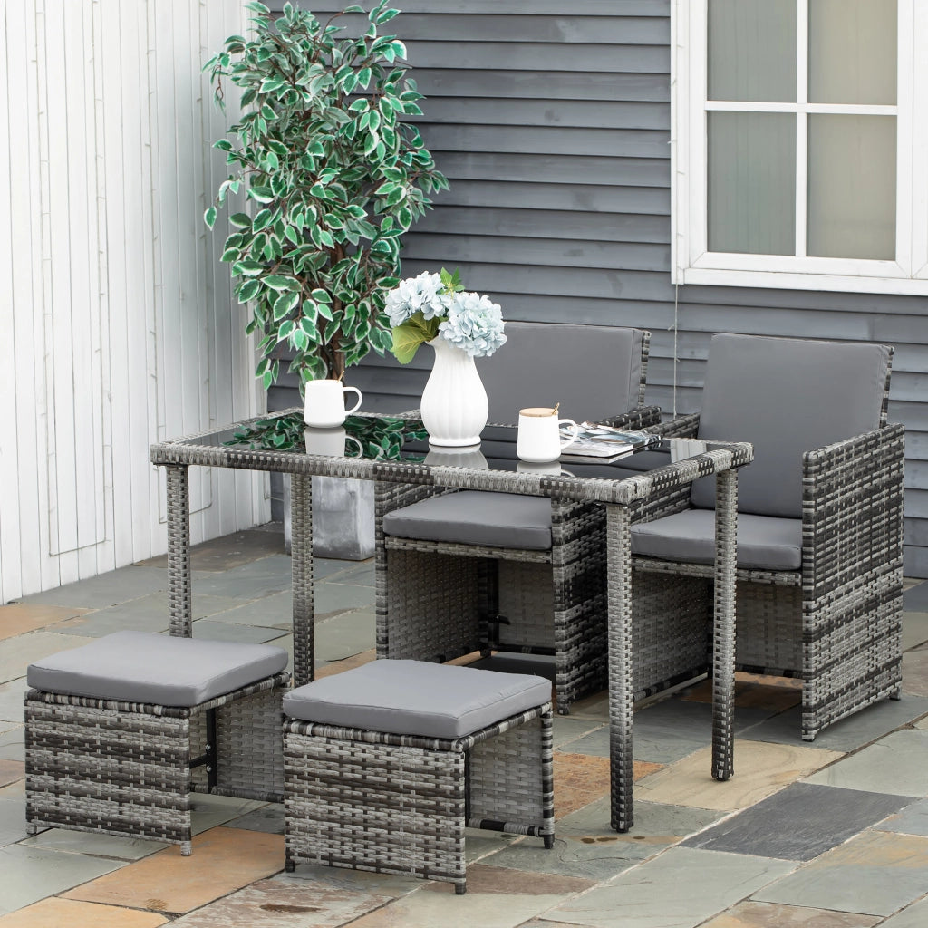 Set tavolo sedie polyrattan per esterni 4 posti con cuscini grigio ¨C zephmum ¨C 120x120x75