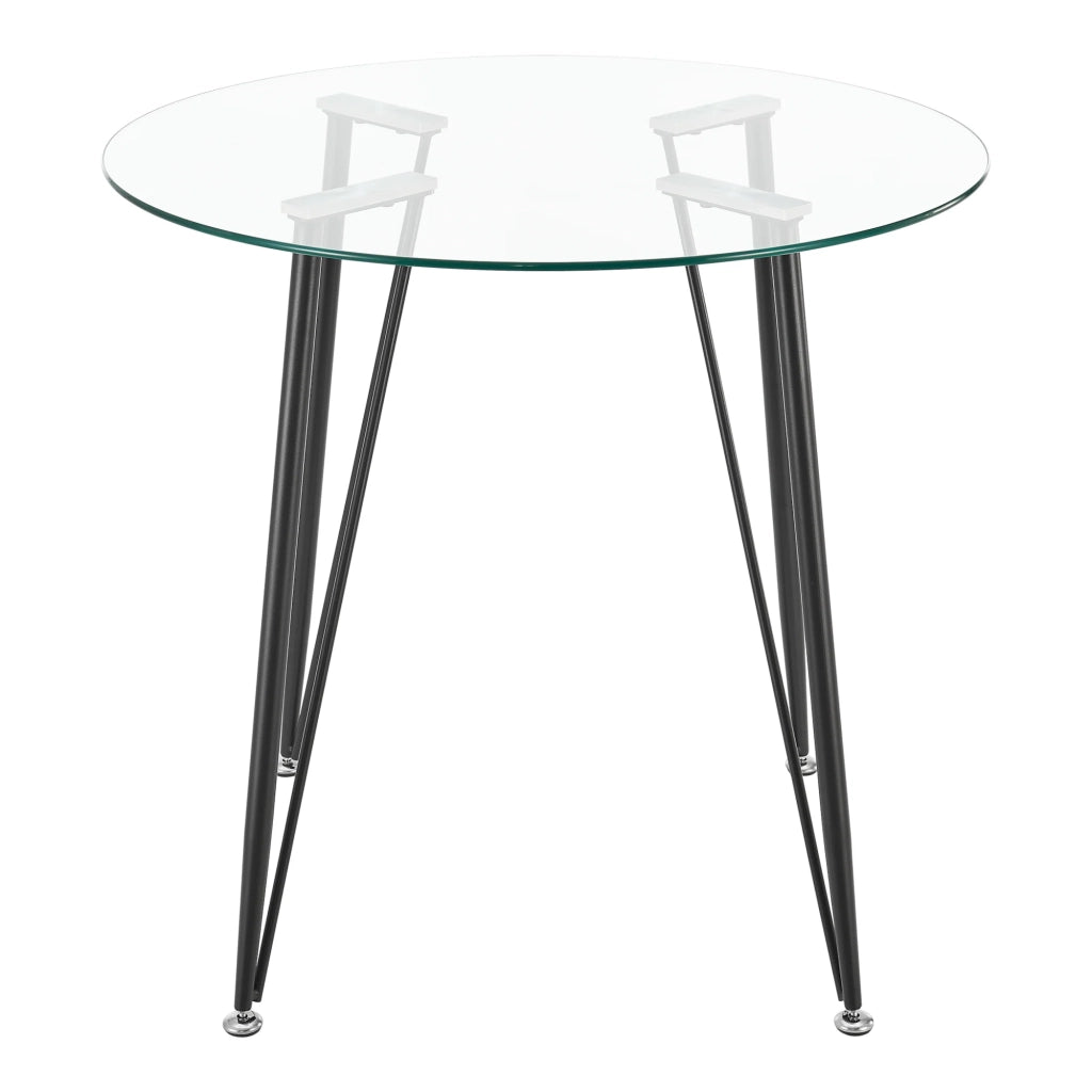 Tavolo da pranzo rotondo vetro temperato acciaio laccato 72 x 80 cm nero trasparente 03_0008807