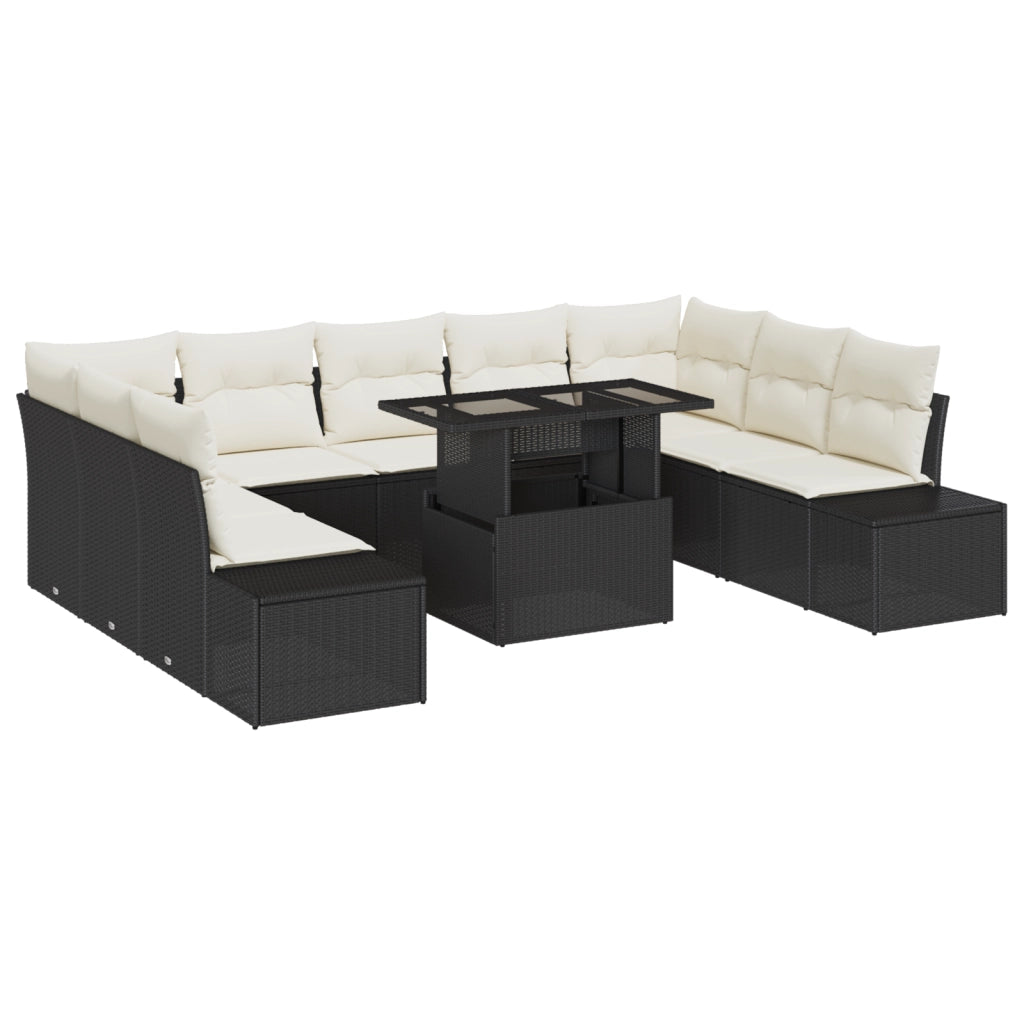 Set di divani da giardino da 10 pezzi con cuscini Rattan nero