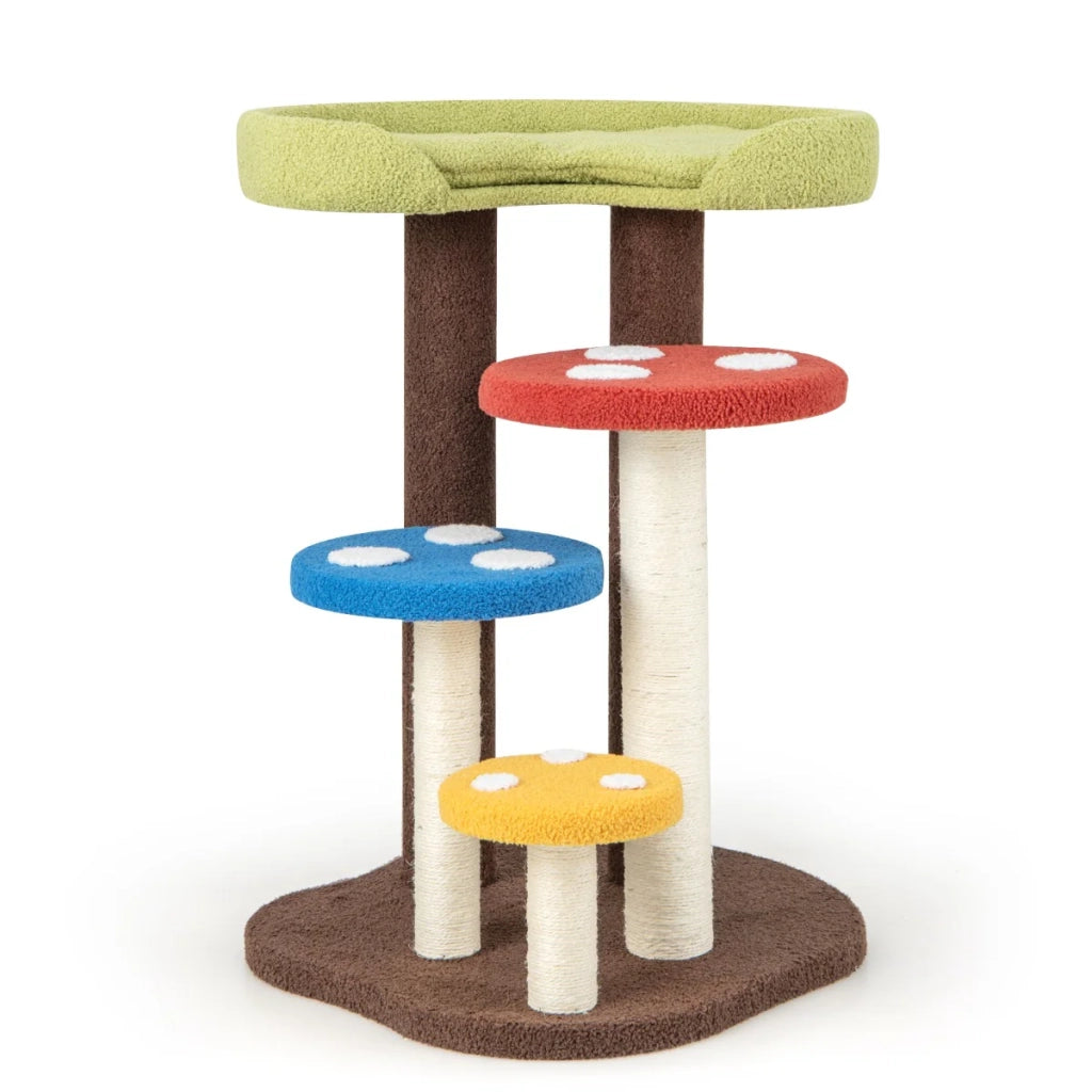 Tiragraffi a 5 livelli con 3 pali stabili in sisal e tappetino rimovibile a forma di fungo in tessuto beige teddy 20_0021123
