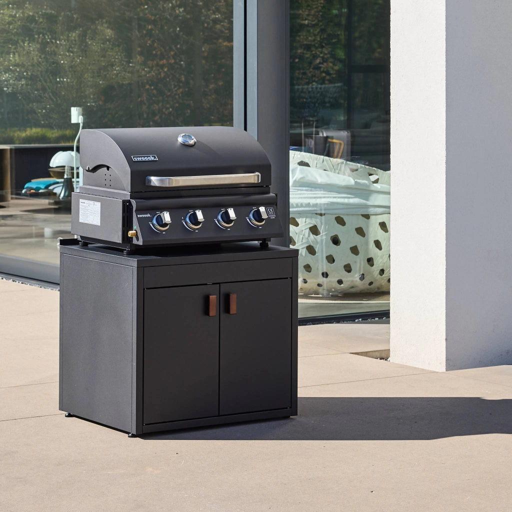Cucina esterna in acciaio con 2 ante, 75,5cm, nero