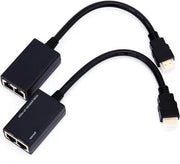Estensore HDMI per Cavo CAT5e - 30M Trasmettitore e Ricevitore - Adattatore RJ45 CAT5e CAT6 LAN Ethernet Balun - Supporto 1080P 3D - Nero.