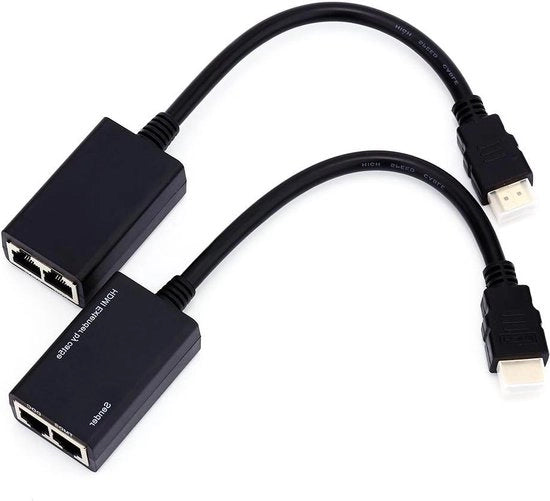 Estensore HDMI per Cavo CAT5e - 30M Trasmettitore e Ricevitore - Adattatore RJ45 CAT5e CAT6 LAN Ethernet Balun - Supporto 1080P 3D - Nero.