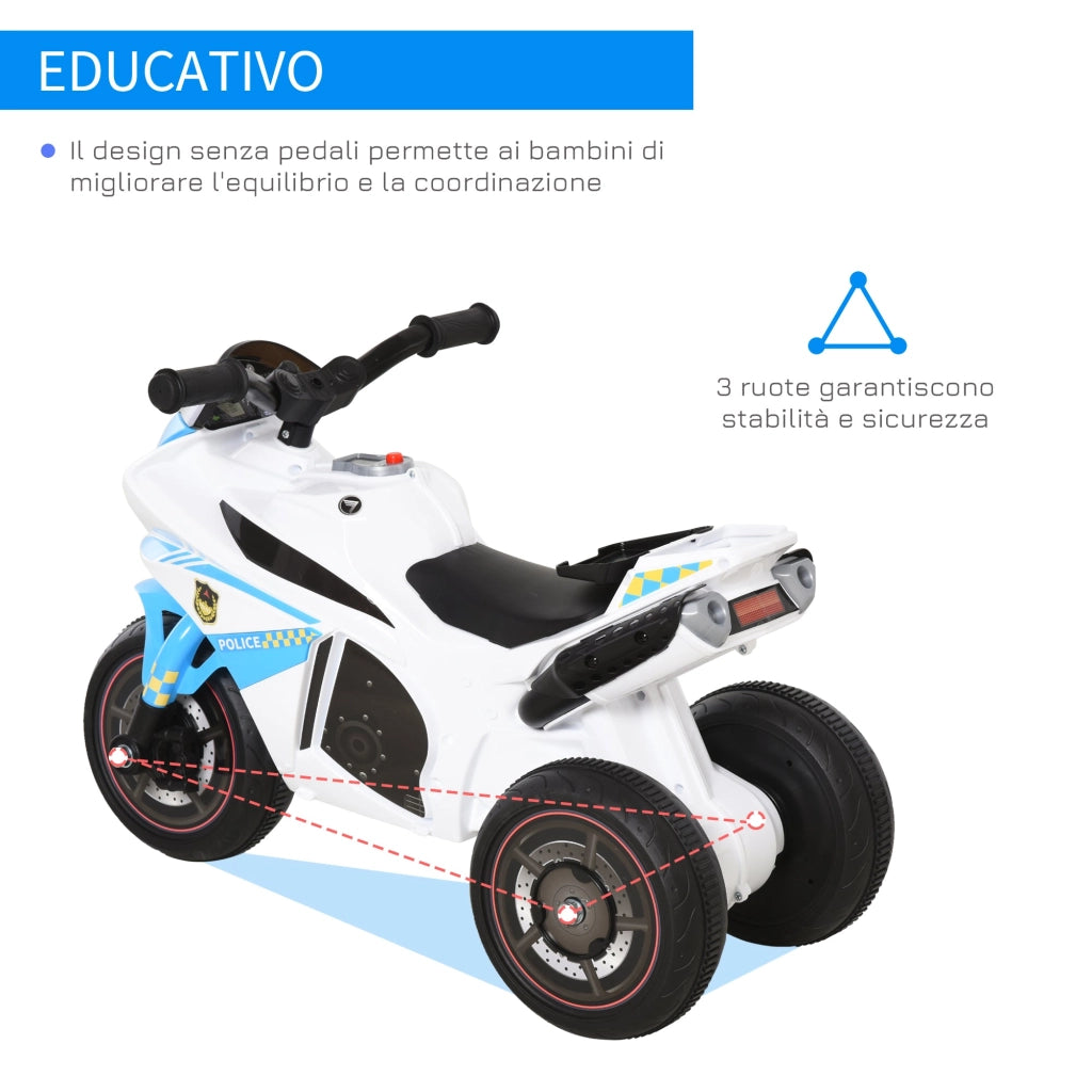Moto a Spinta per Bambini 18-36 Mesi Cavalcabile a 3 Ruote con Musica e Fari Azzurro