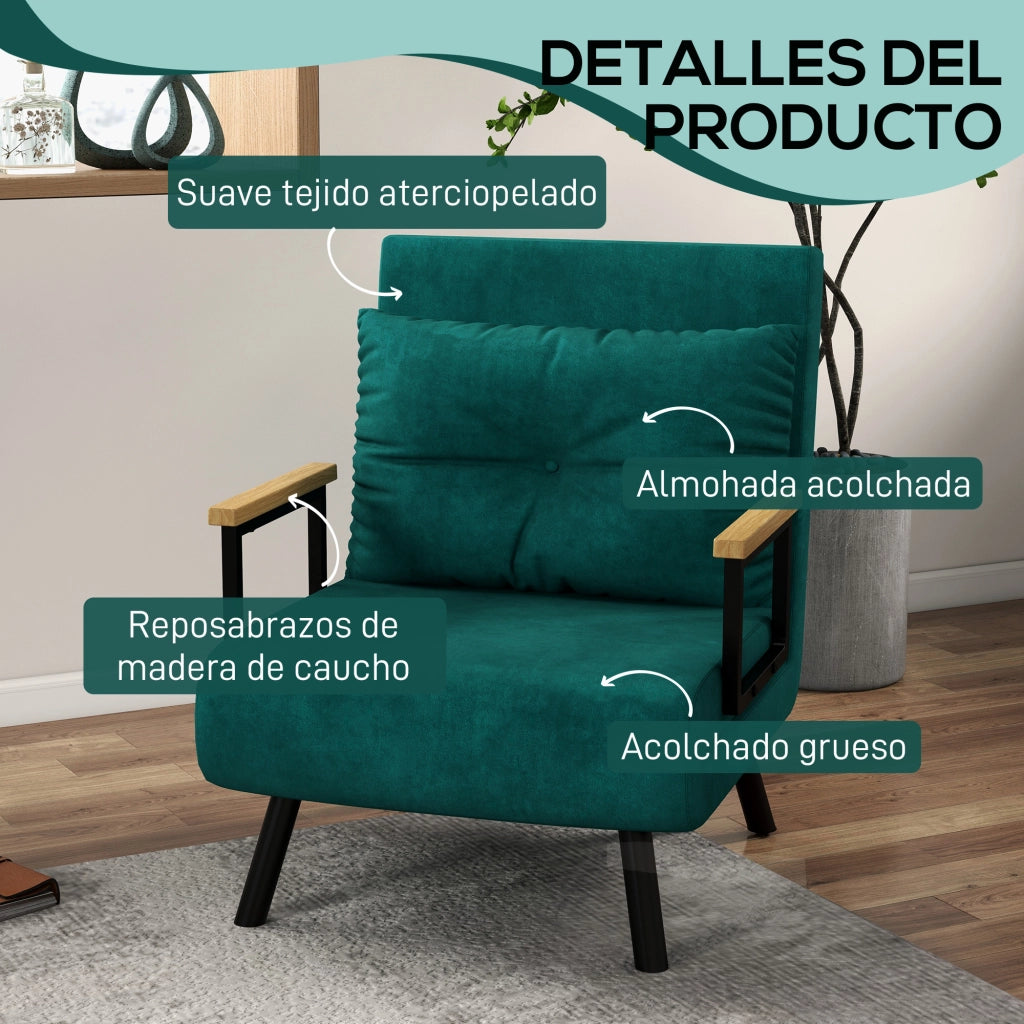 Divano letto singolo pieghevole 3 in 1 ¨C Xylo ¨C Schienale regolabile 5 livelli, 63x73x81 cm, verde