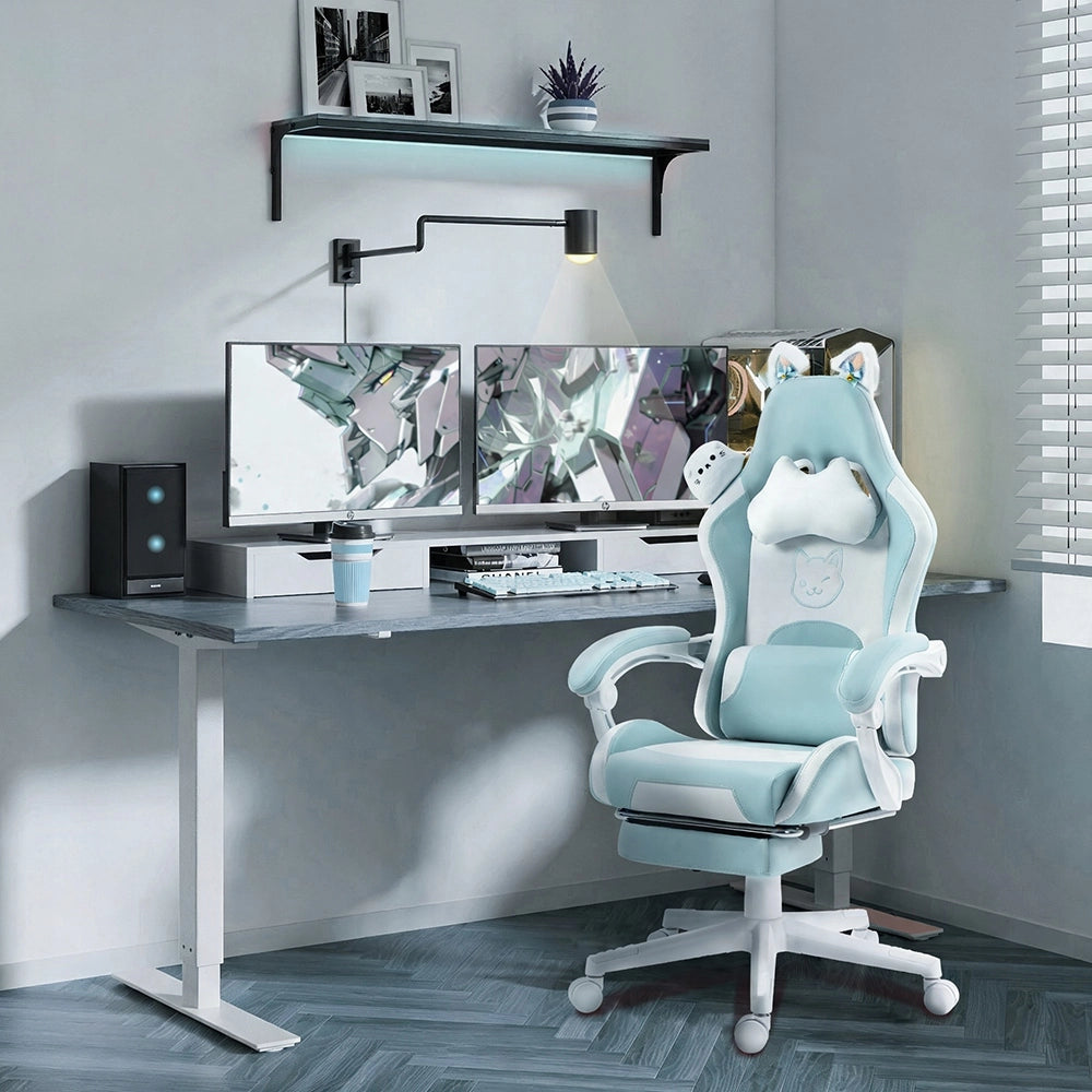 Sedia Gaming DOWINX Verde Menta a Tema Coniglio con Poggiapiedi; Schienale 145° e Portata 150 kg