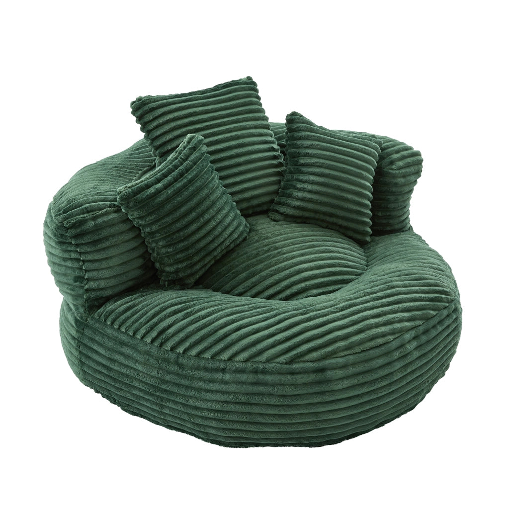 Poltrona a sacco in velluto a coste verde smeraldo, sedia lounge ergonomica con schienale alto e braccioli
