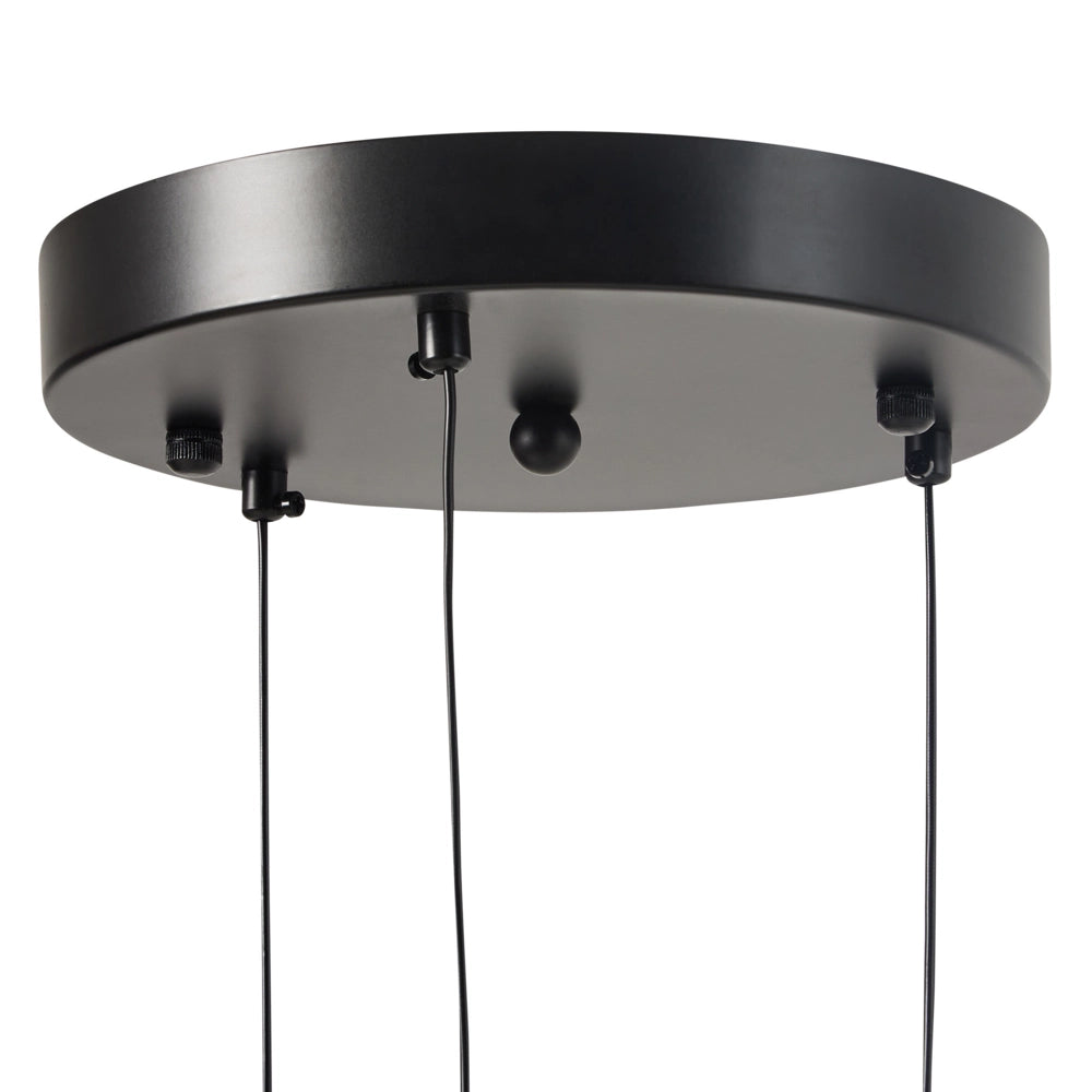 Lampadario con  3 luci LED integrate paralume rotondo metallo verniciato vetro nero stile moderno