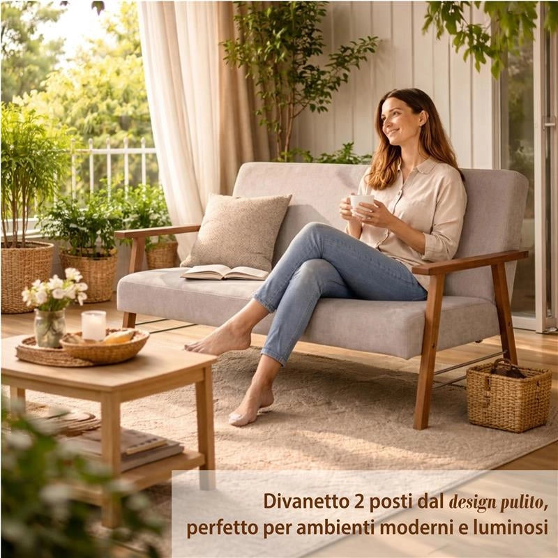 DIVANO ORTIGIA DA ARREDO IN LEGNO TABACCO E IN TESSUTO COLOR BEIGE 106X77X91H CM
