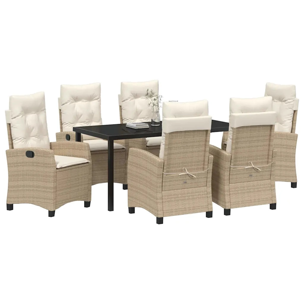 Set da Pranzo per Giardino con cuscino 7 pcs Beige polyrattan