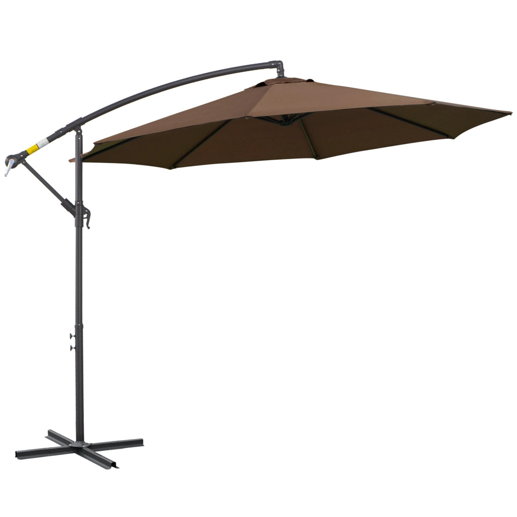 Parasole a sbalzo con manovella diametro 3x2.5 m telaio in acciaio tessuto poliestere colore caffè resistente per giardino e terrazza