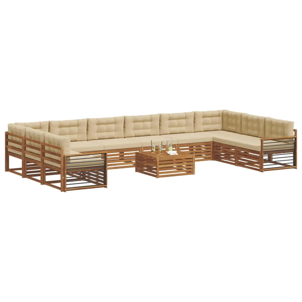 Set divani 11 pcs Naturale e Beige Legno di Acacia Massello