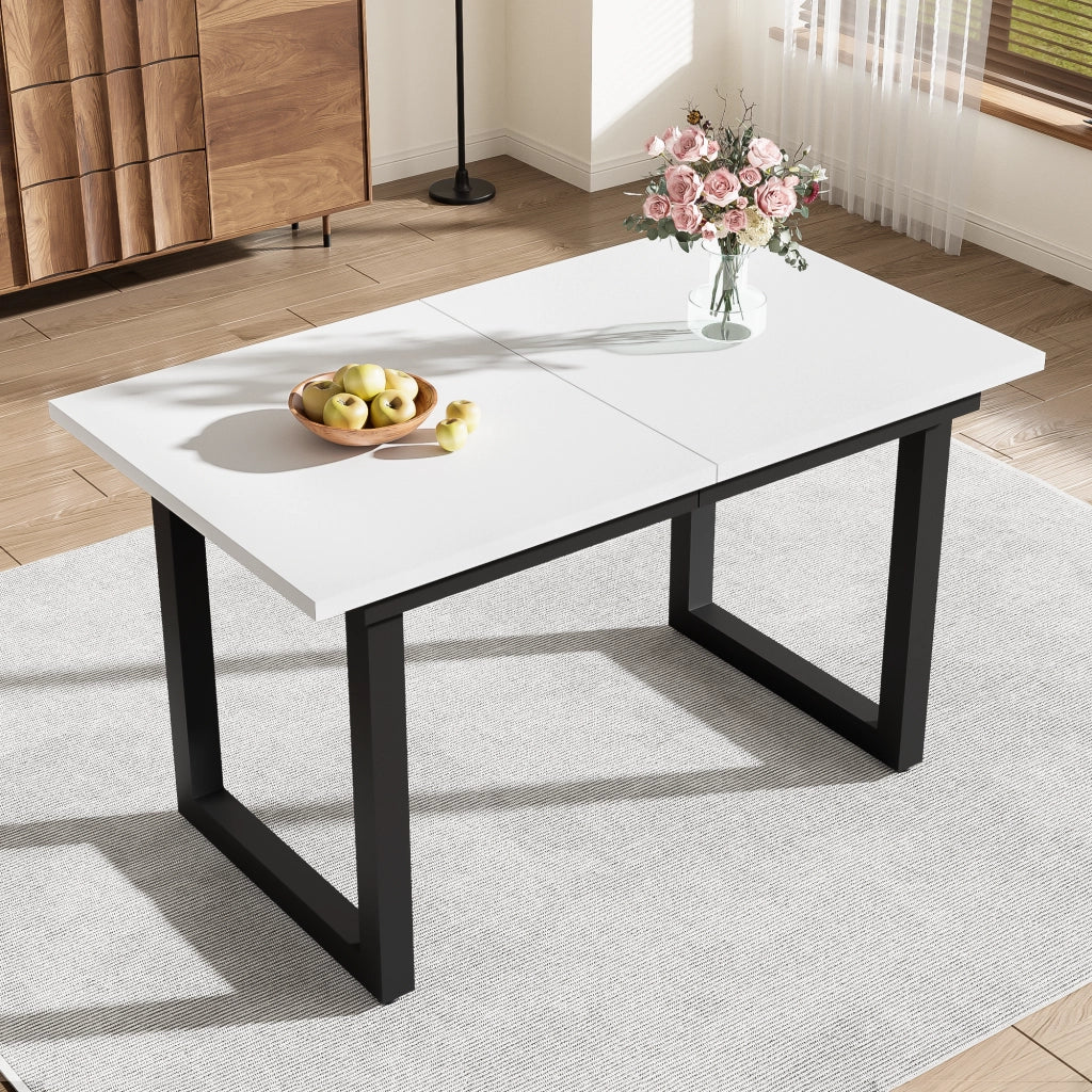 Tavolo allungabile in MDF con struttura in acciaio, stile industriale, per sala da pranzo, bianco e nero, 140 × 80 × 75 cm