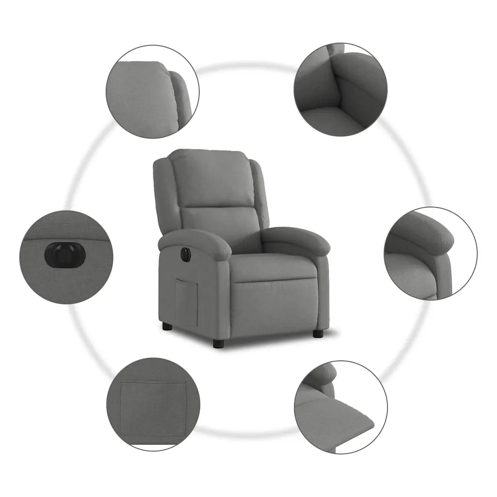 Poltrona | Sedia Relax Elettrica Reclinabile Grigio Scuro in Tessuto