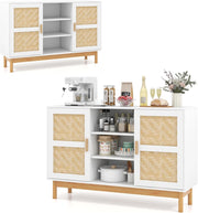 Credenza Cucina con Ante in Legno e Bambù, Mobile Cucina Dispensa con 3 Ripiani Aperti, Mobiletto Cucina con Dispositivo Antiribaltamento, per Soggiorno, Sala da Pranzo, 120 x 35 x 78 cm