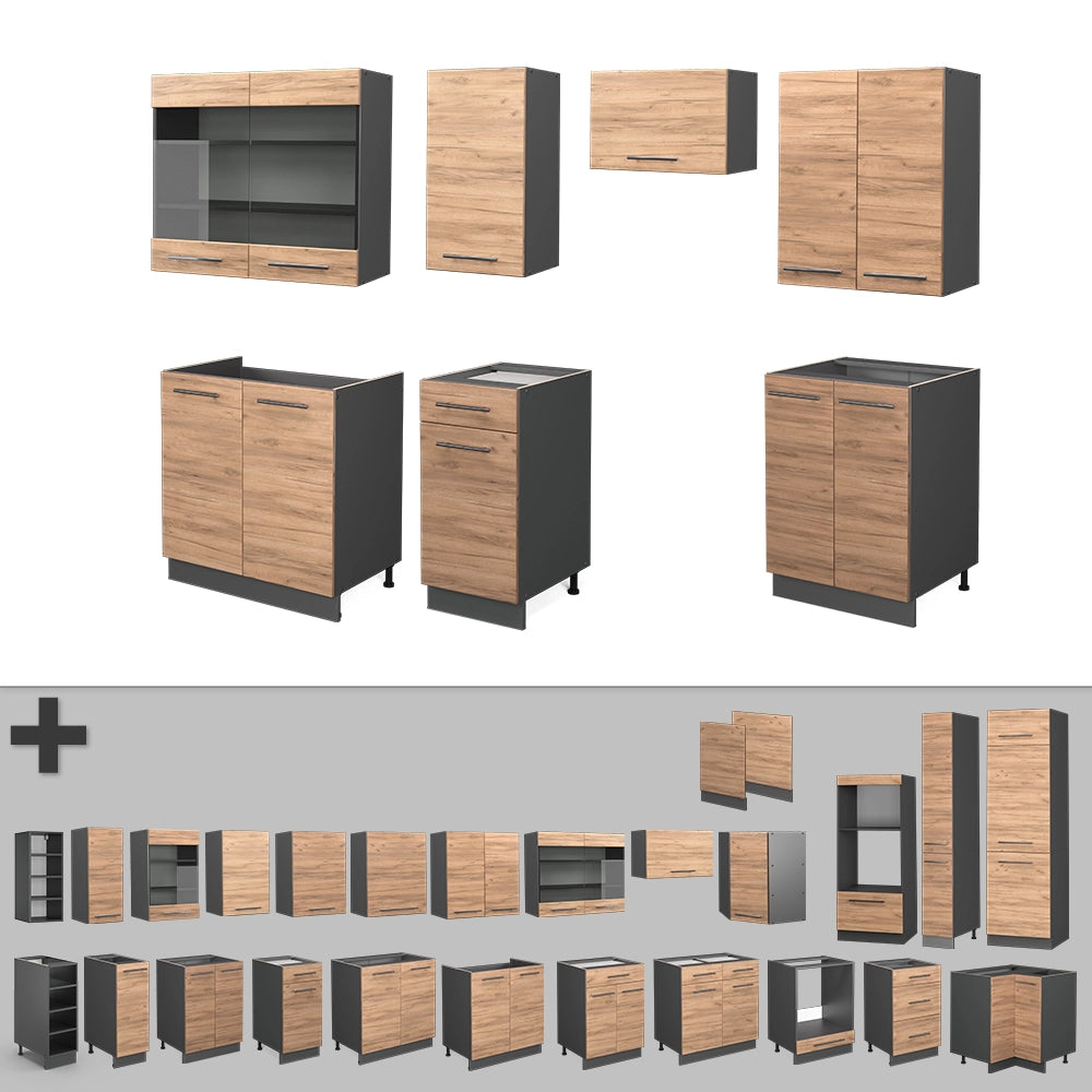 Vicco Cucina componibile Quercia dorata/antracite 240 cm senza piano di lavoro