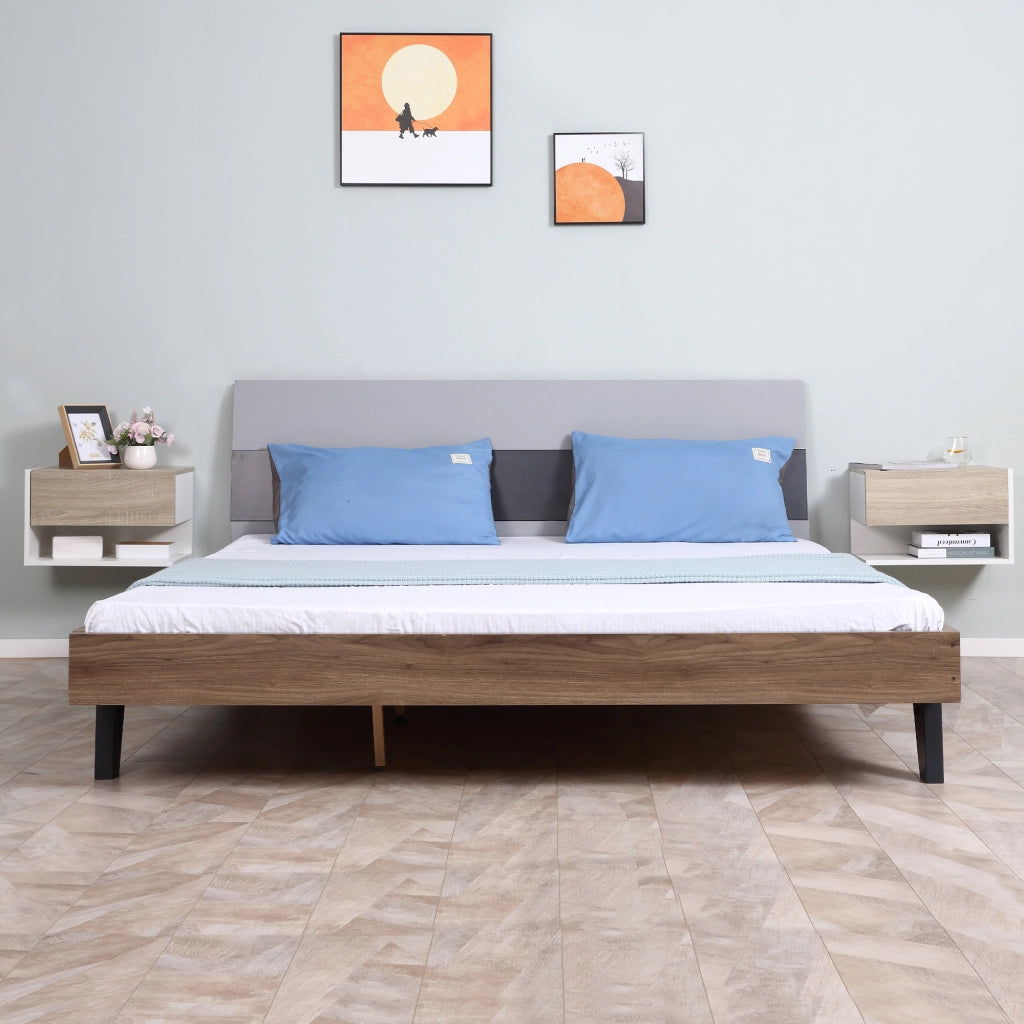 Comodino sospeso ¨C zephmum ¨C 2 pezzi, bianco, legno effetto rovere