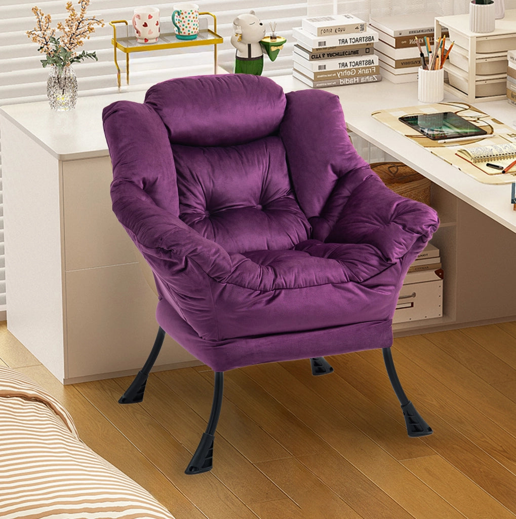 Poltrona relax viola con struttura in metallo e tasca laterale