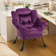 Poltrona relax viola con struttura in metallo e tasca laterale