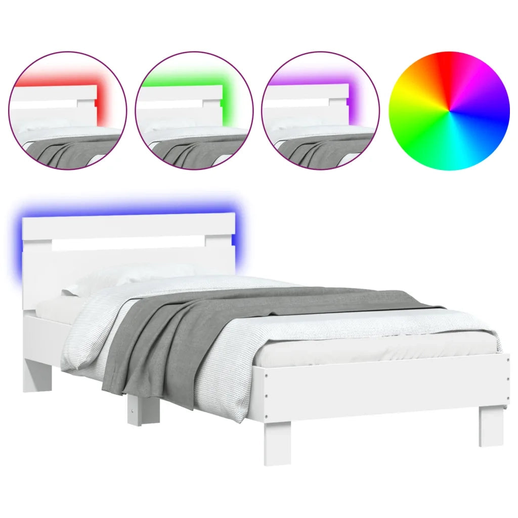 Giroletto con Testiera e LED-Struttura letto con testiera Bianco 90x190 cm
