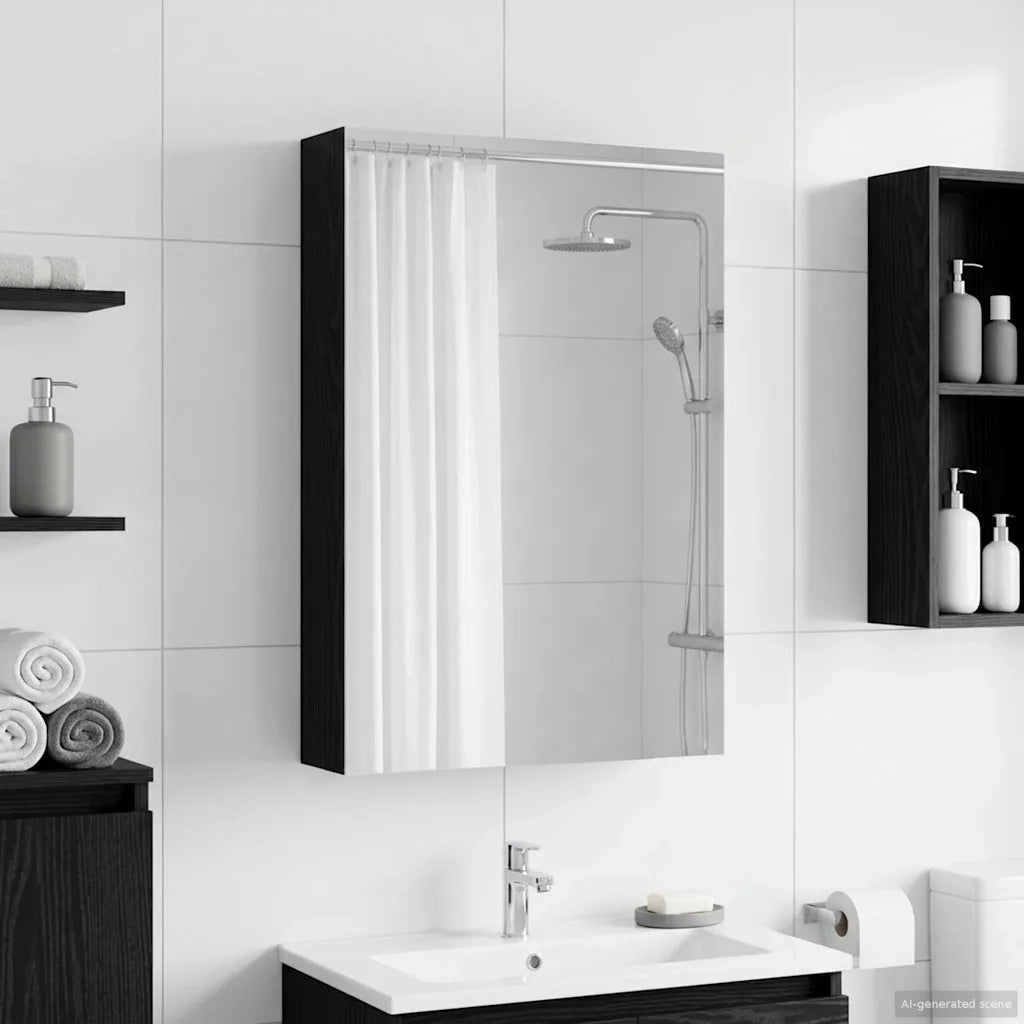 Mobiletto per specchio da bagno Rovere Nero 40 x 10,5 x 60,5 cm