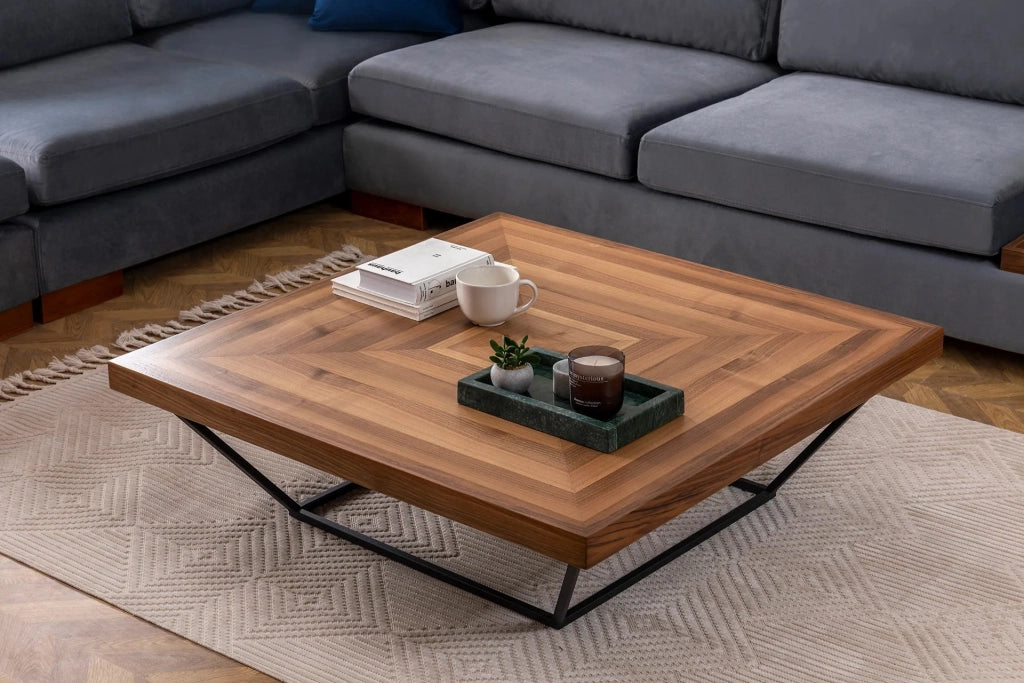 Tavolino in legno "Cora" - 100 x 100 x 32 cm - Noce