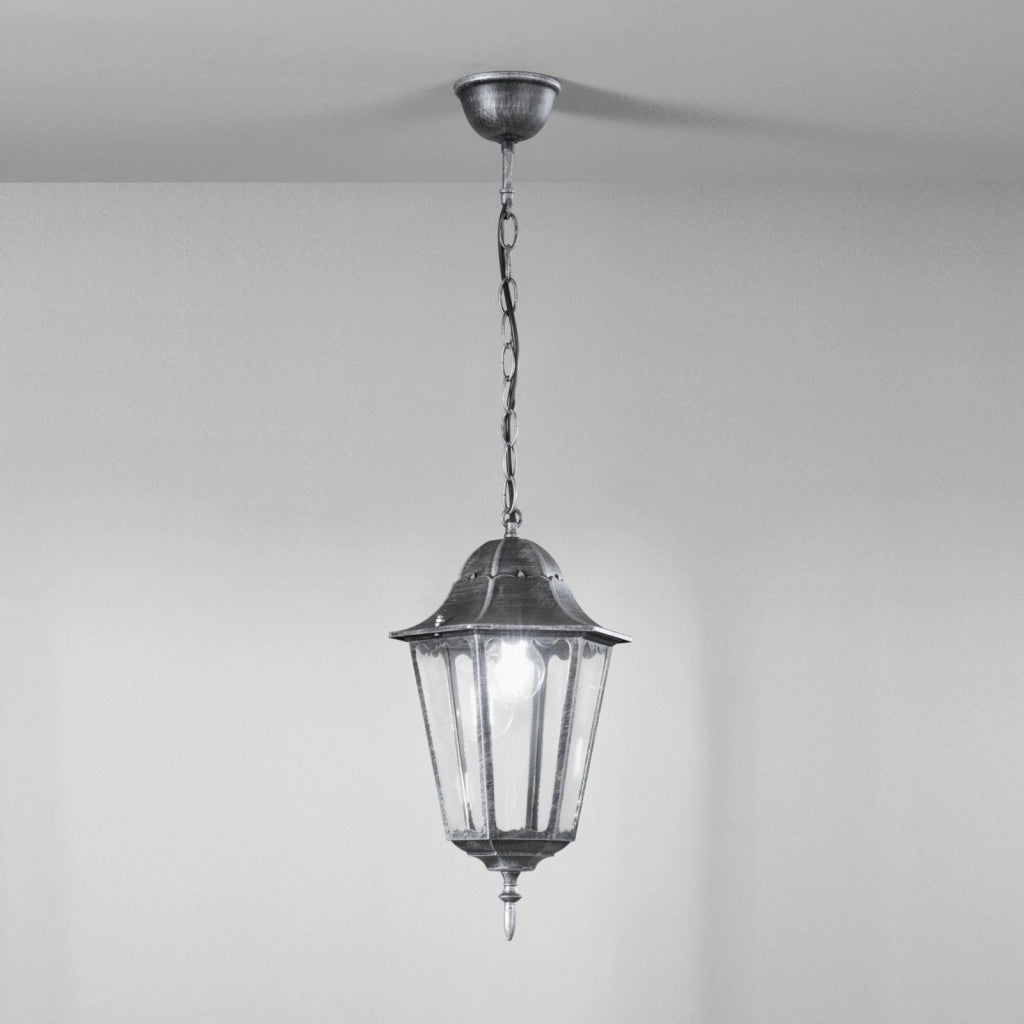 SOSPENSIONE FIRENZE NERA E SILVER 1 LUCE ATTACCO E27 IP44 21X21X136CM IN METALLO E VETRO