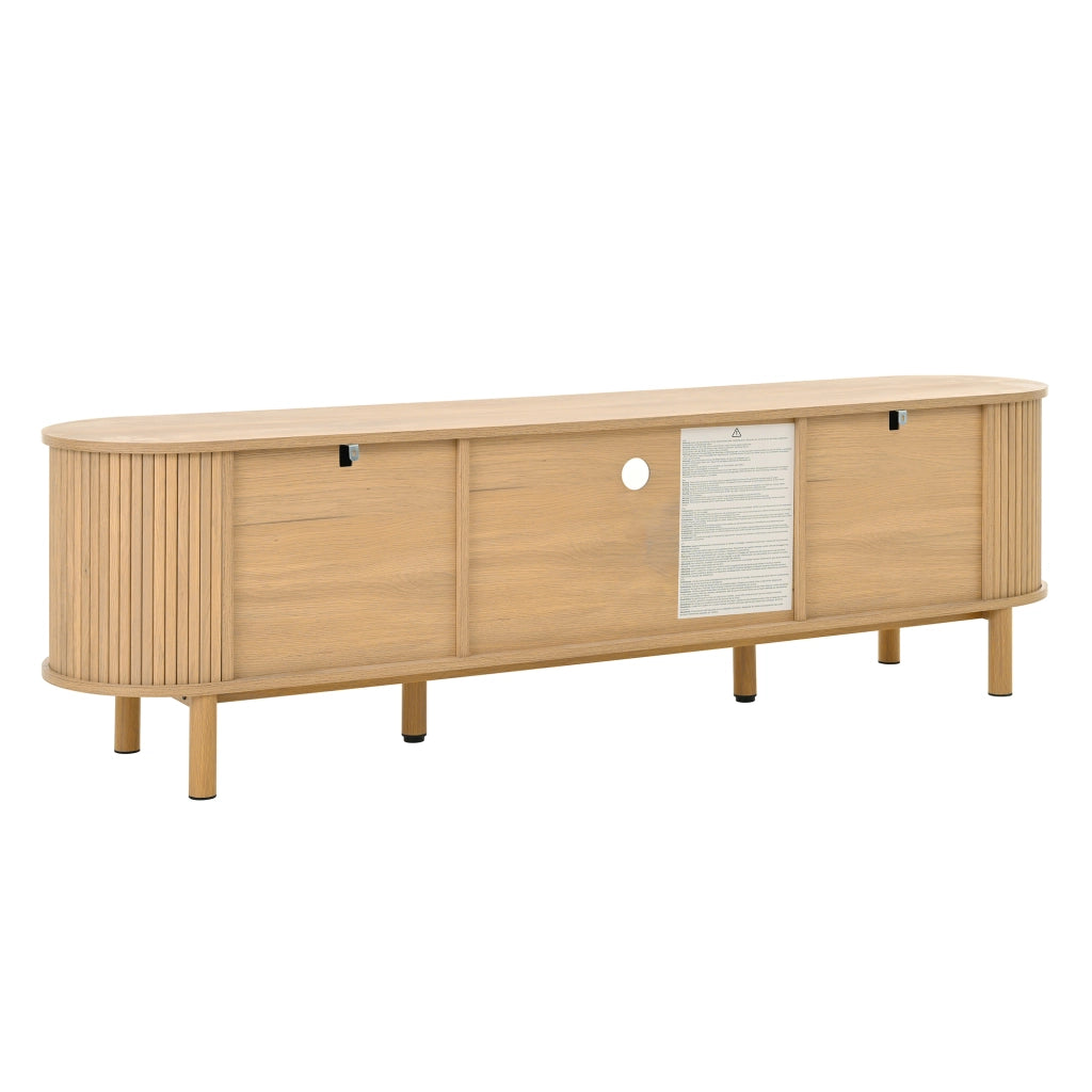 OKWISH Mobile TV con 2 Ante, 1 Cassetto e Vani Aperti, Passacavi, Stile Naturale per Soggiorno, MDF, 175 × 36 × 51 cm