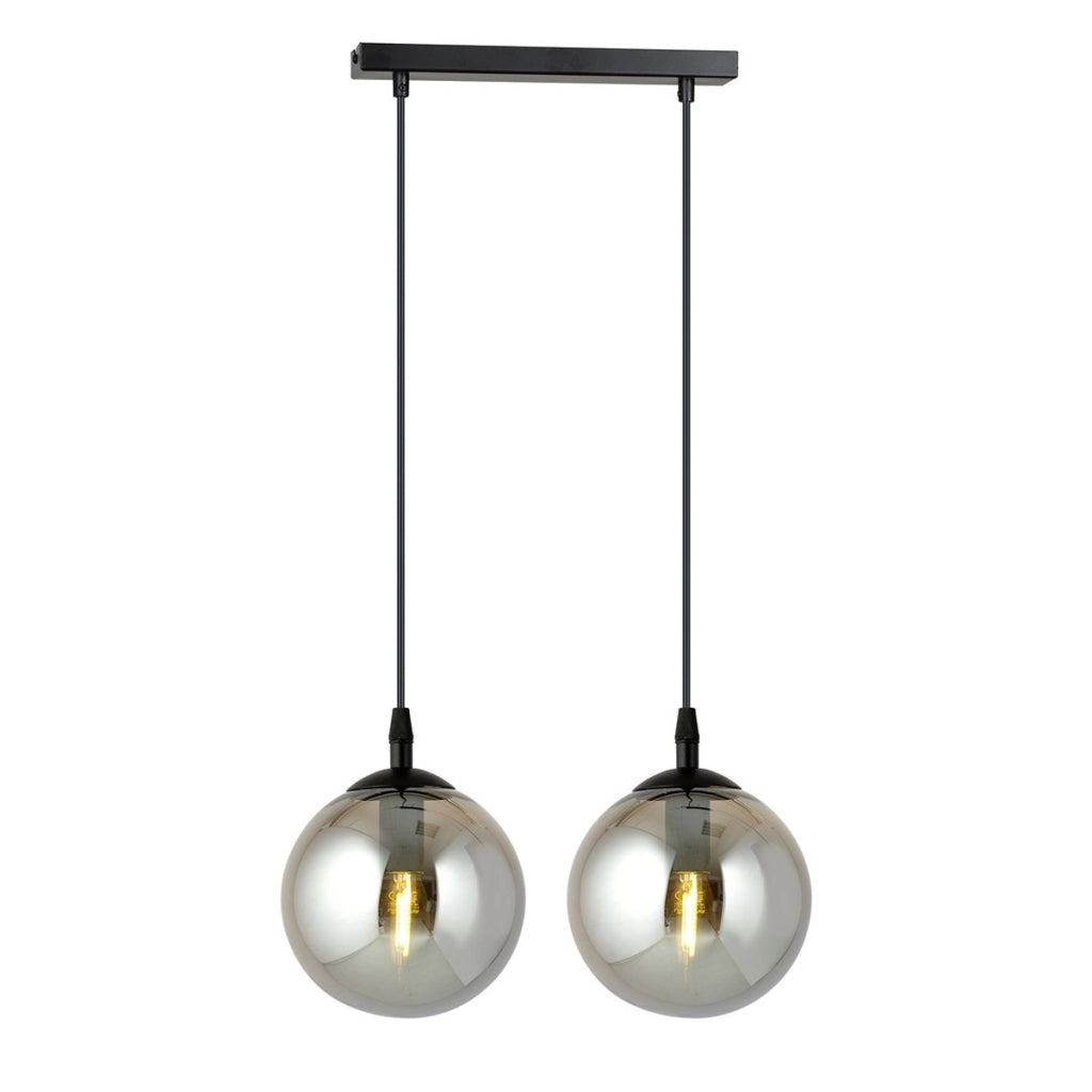 Lampada a sospensione Cosmo in acciaio nero con sfere in vetro grafite