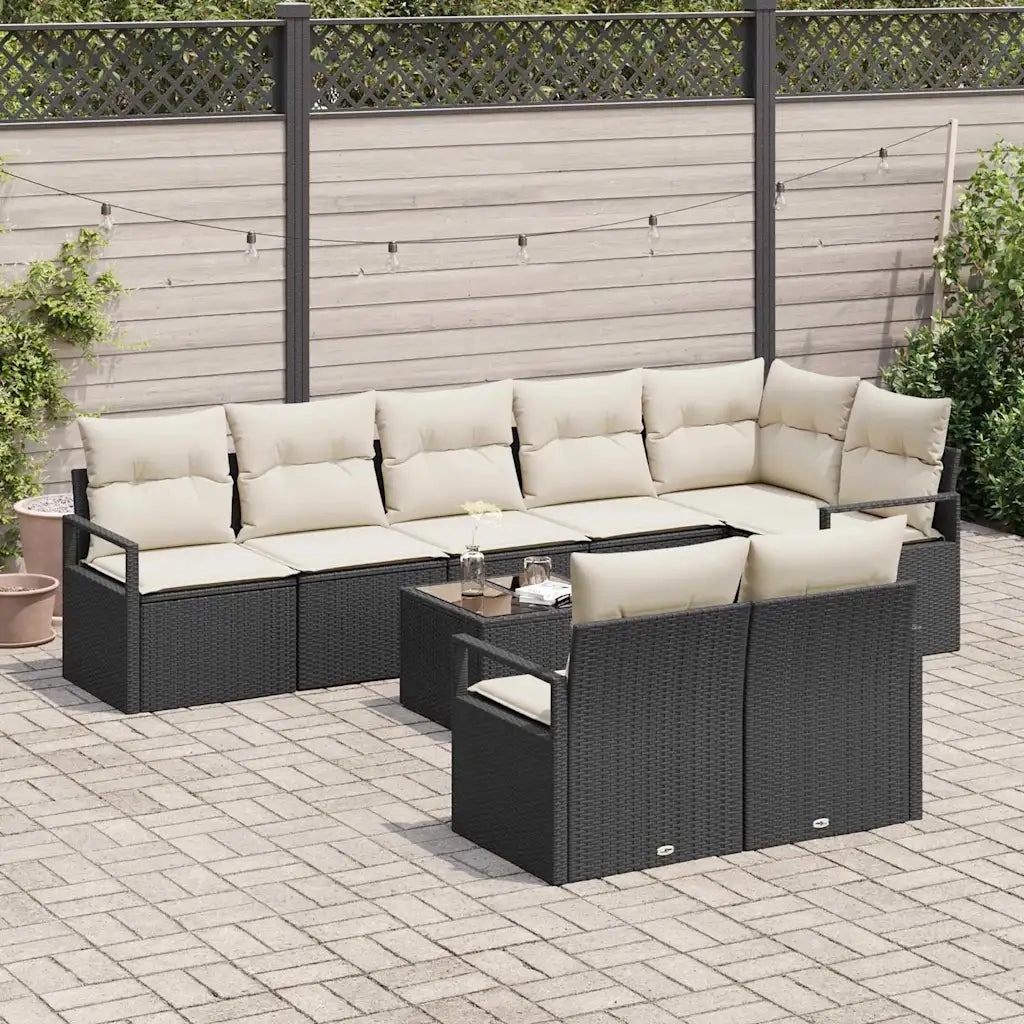 Set di divani con cuscino 9 pcs Nero polyrattan