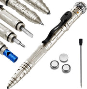 Penna Tattica Militare 8 in 1 - Penne di Difesa Personale con Lampada da Tasca e Vetrapposta - Multitool EDC - argento