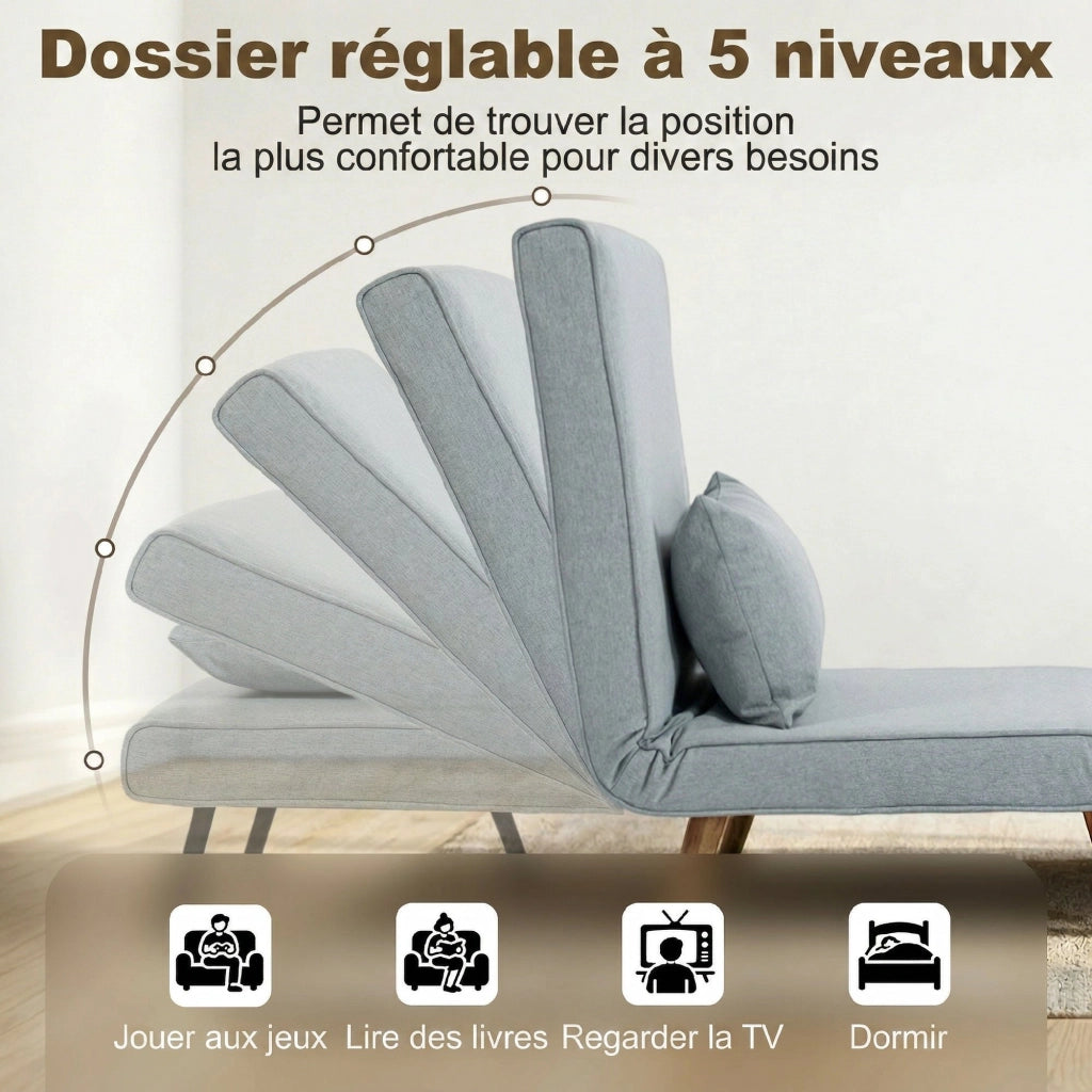 Poltrona letto convertibile 3 in 1 con cuscino ¨C Xylo ¨C tessuto grigio schienale 5 posizioni