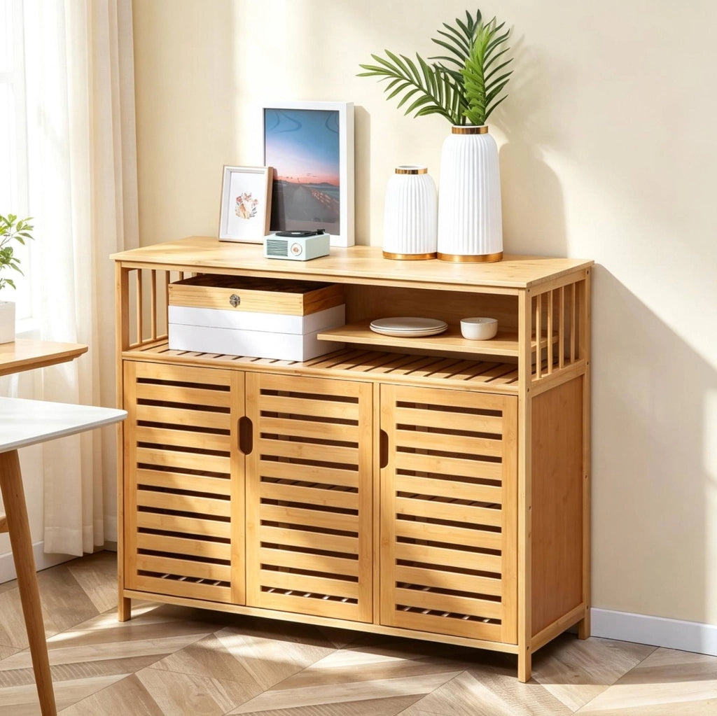 Credenza in bambù naturale 100x35x82 cm con ante