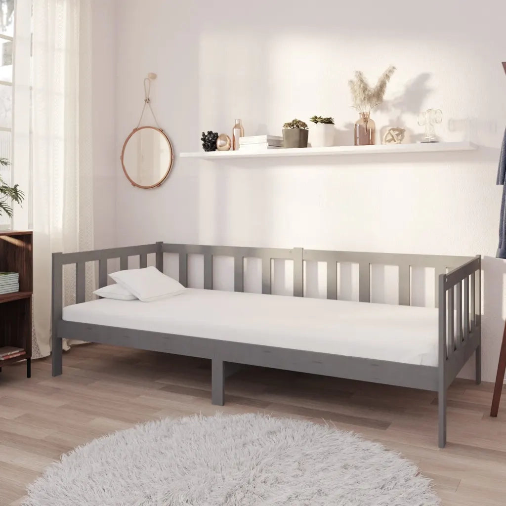 Divano Letto con Materasso 90x200 cm Grigio in Legno di Pino 3083606