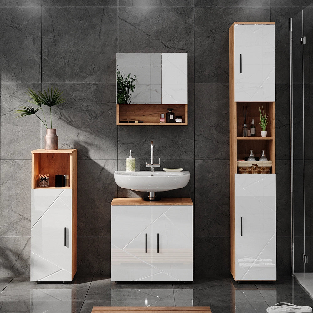 Mobiletto bagno Irma Bianco lucido/Rovere dorato 30 x 95 cm Vicco