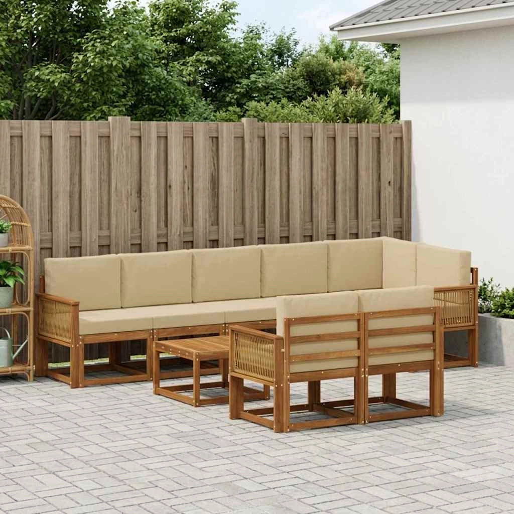 Set di divani da esterno 9 pz Naturale e Beige Poliestere 3385339