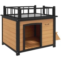 Cuccia per Cani con Terrazza sul Tetto, Resistente alle Intemperie, Legno, 121x77x78cm, Nero e Giallo