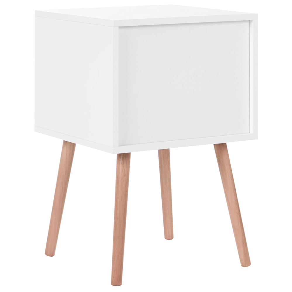 Comodino di colore Bianco 2 Cassetti Gambe in Legno Massello 40 cm stile Scandinavo