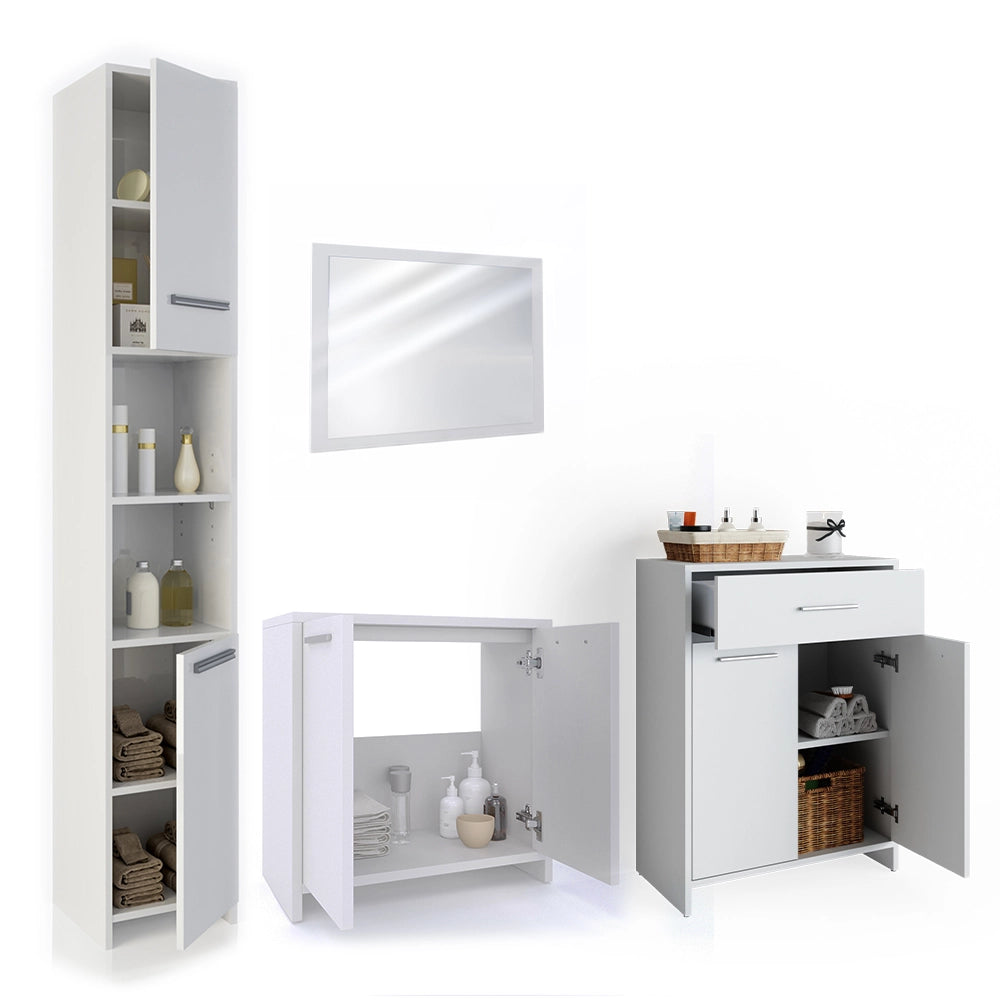 Vicco Set mobili bagno Bianco 4 parti, con armadio alto e cassettiera